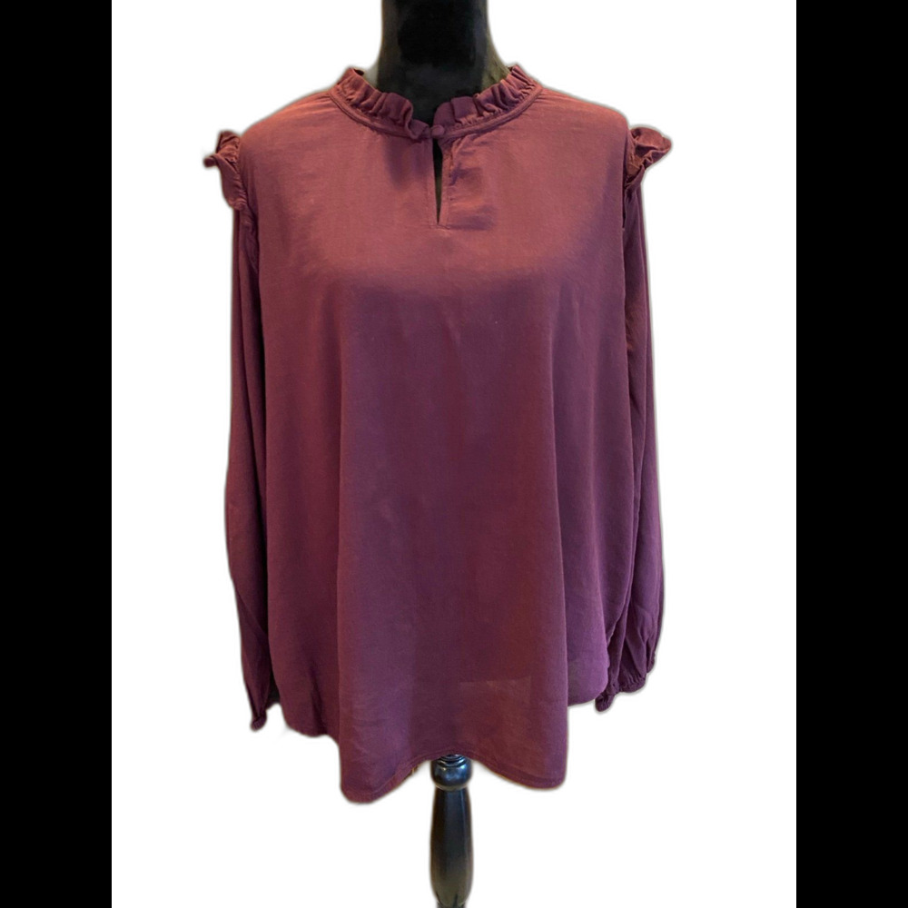 St. John’s Bay Blouse Womens Plus Size XL Burgundy  Top Flowy‎ Casual Boho Shirt